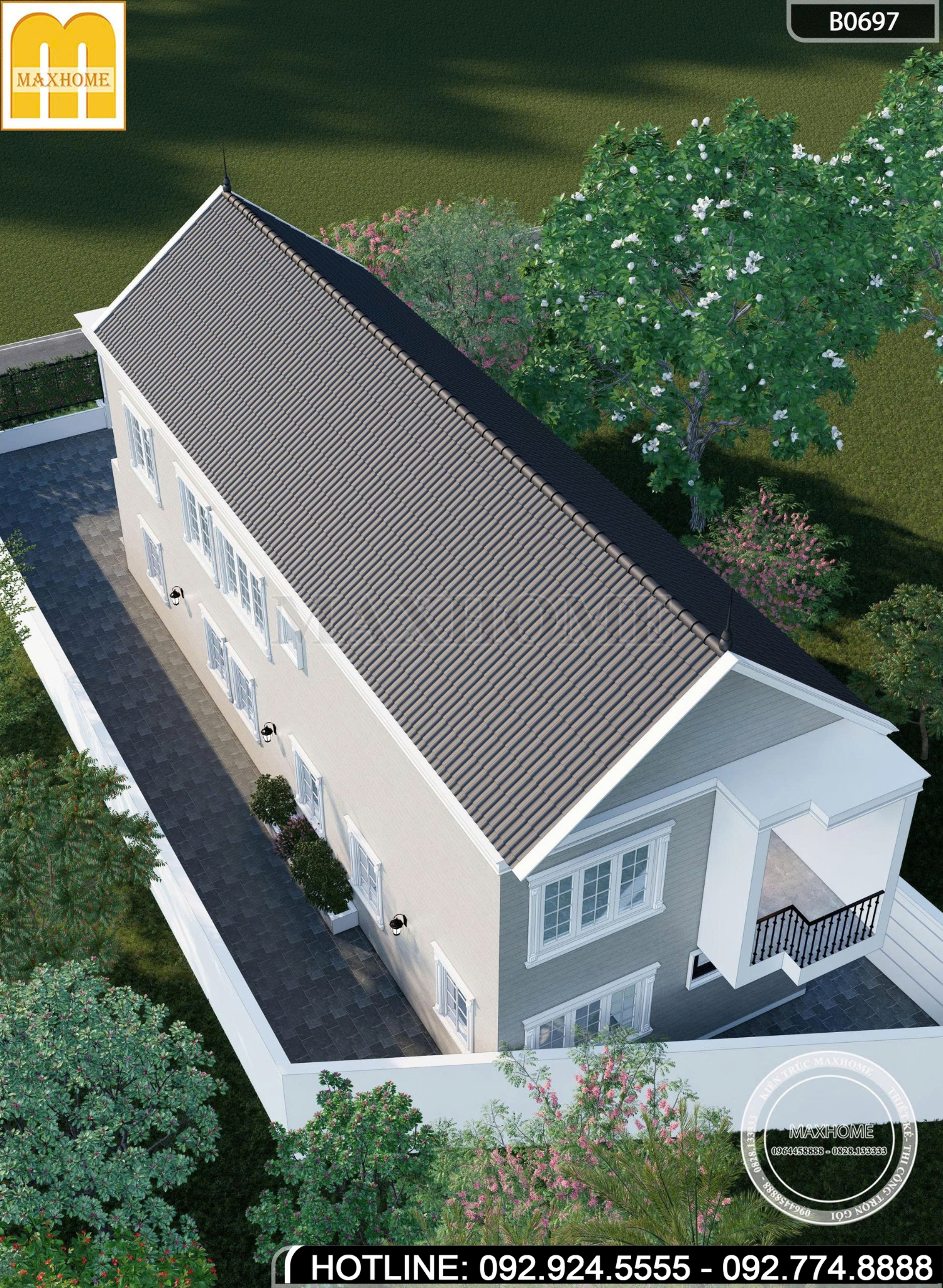 Nhà gác lửng mái Thái có gara để xe | MH46964