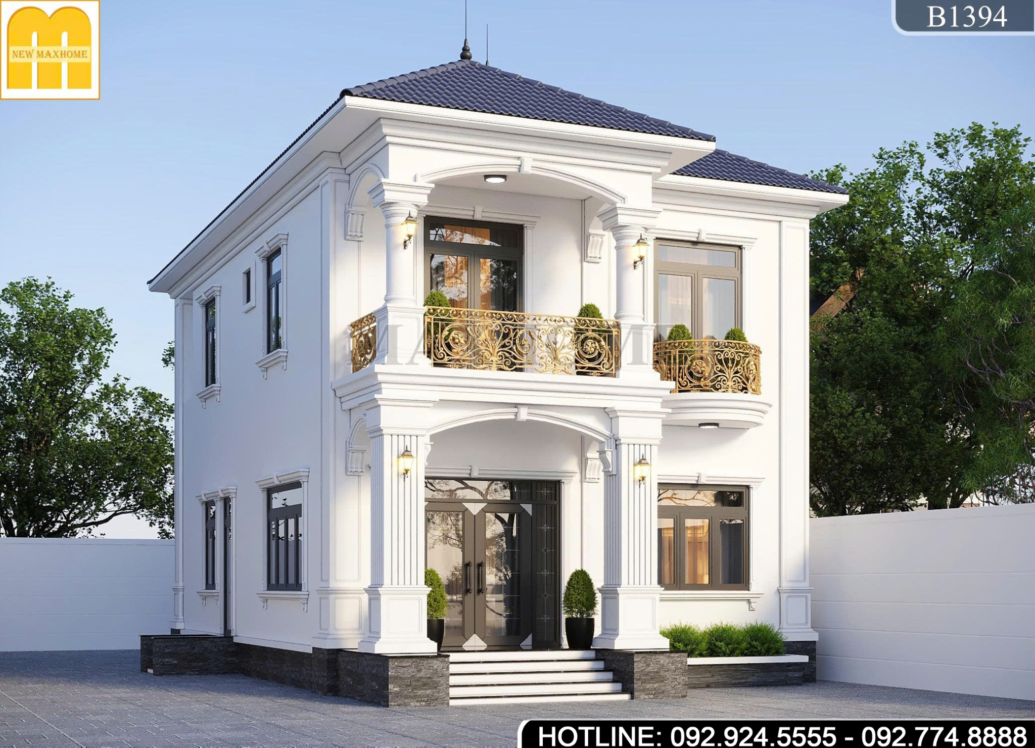 Thiết Kế Nhà 2 Tầng Tân Cổ Mái Nhật Sang Trọng 