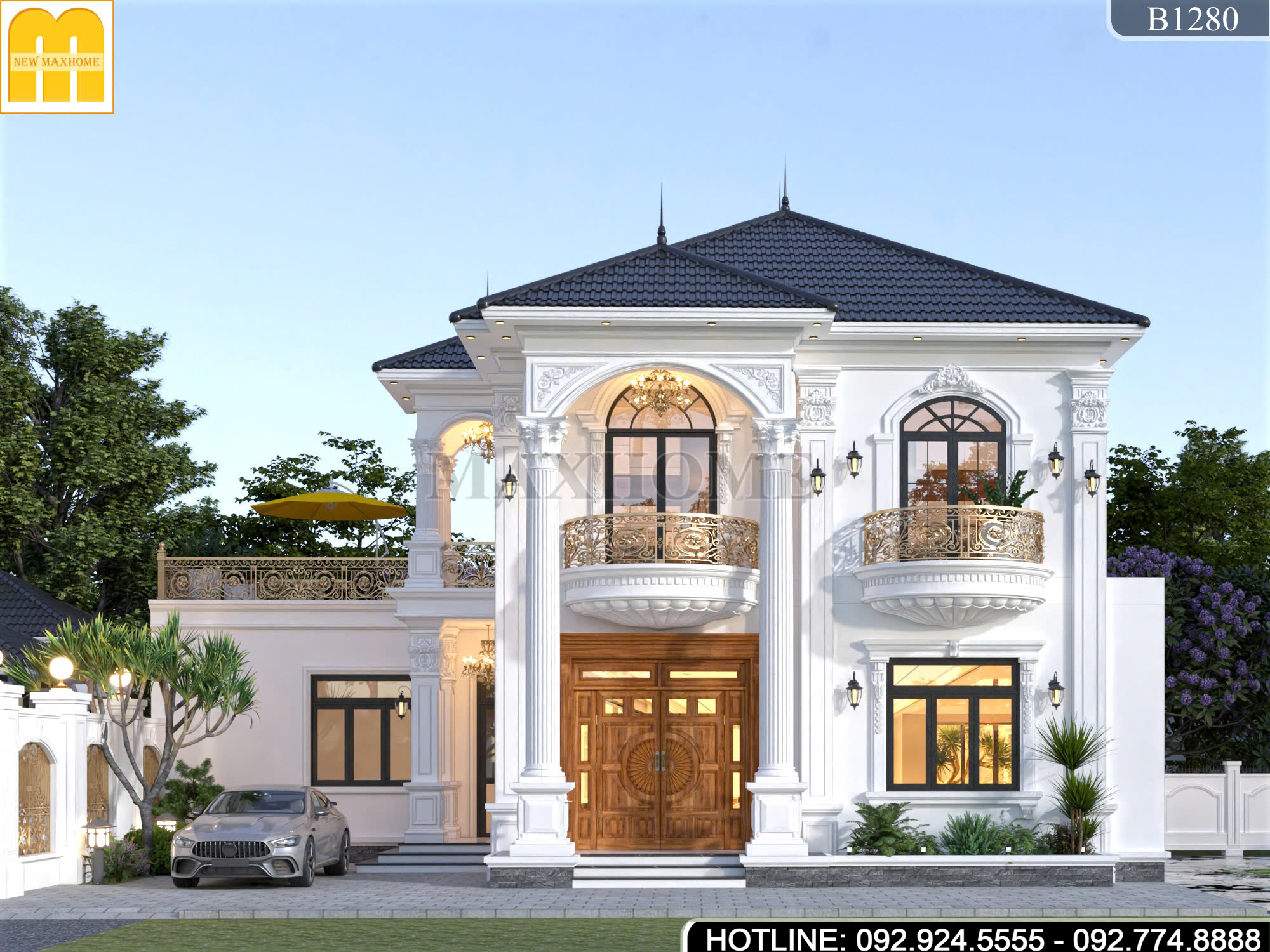 Mẫu biệt thự 2 tầng mái Nhật ngang 12m 