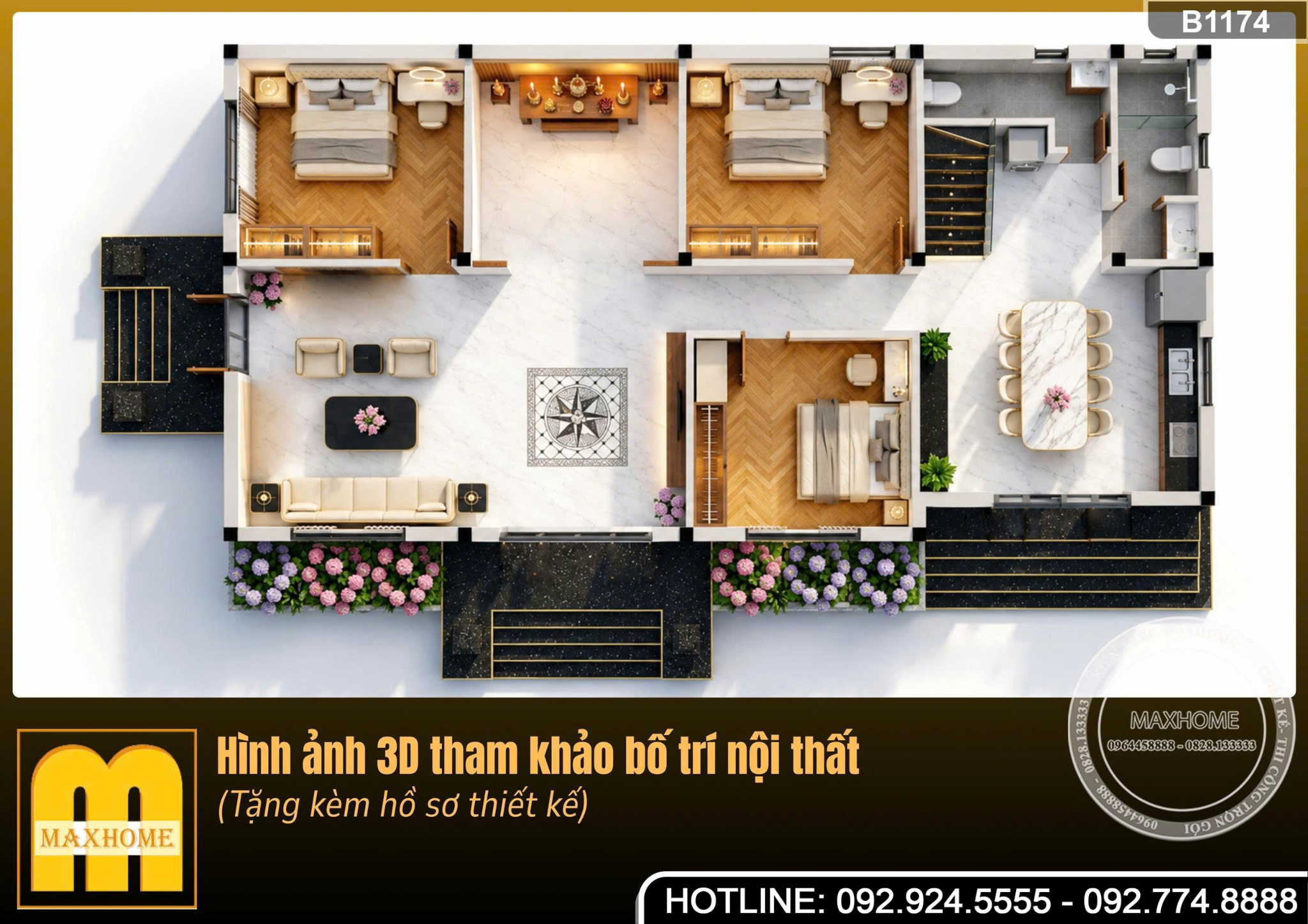 Mẫu nhà vườn 1 tầng mái nhật | MH47115