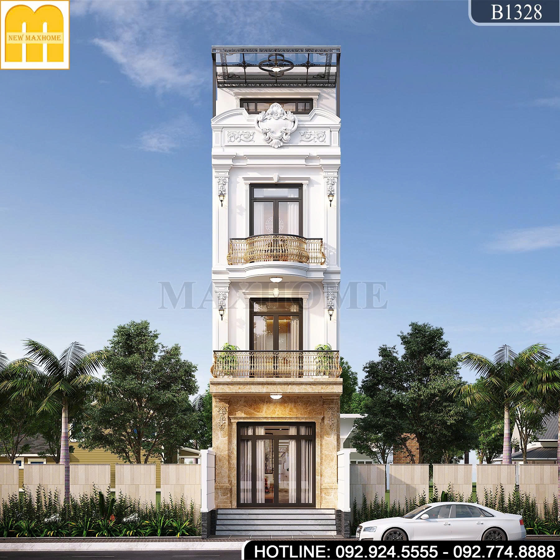 Mẫu Nhà Phố 4 Tầng Tân Cổ Điển Đẹp
