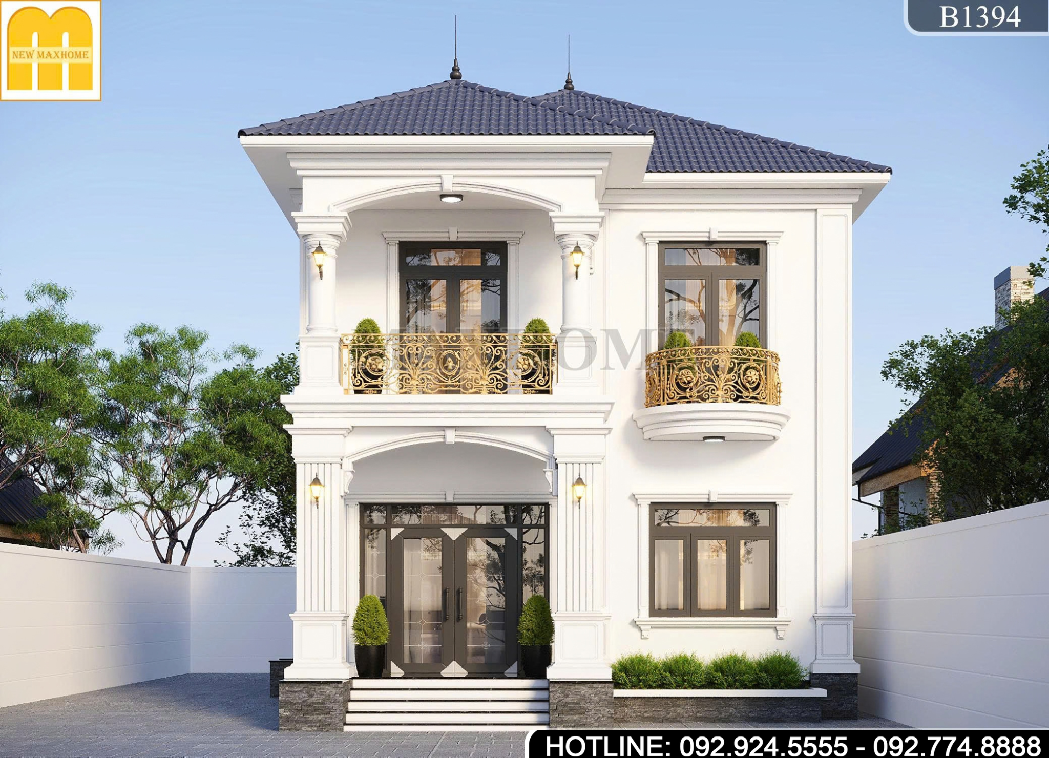 Thiết Kế Nhà 2 Tầng Tân Cổ Mái Nhật Sang Trọng 