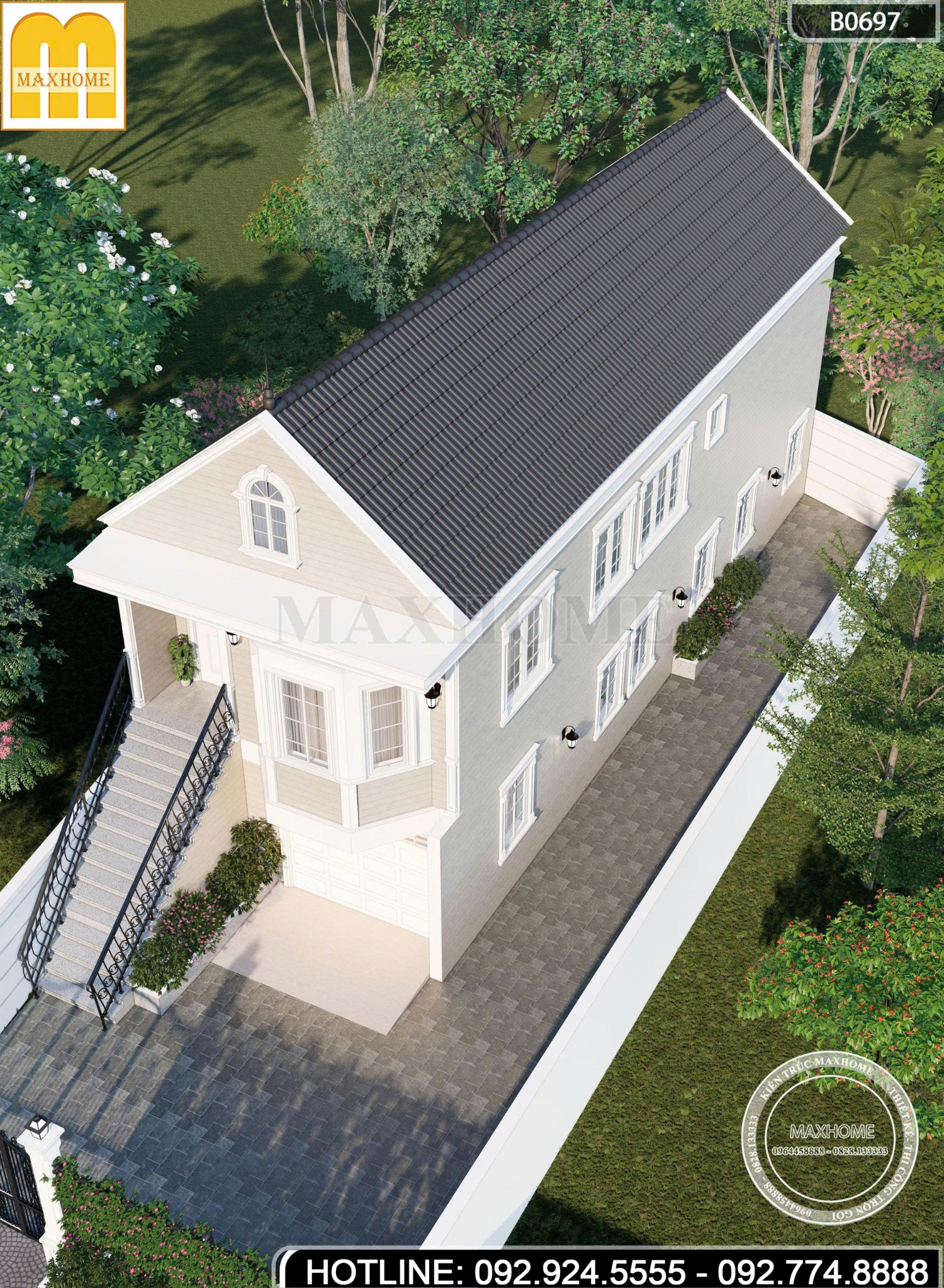 Nhà gác lửng mái Thái có gara để xe | MH46964