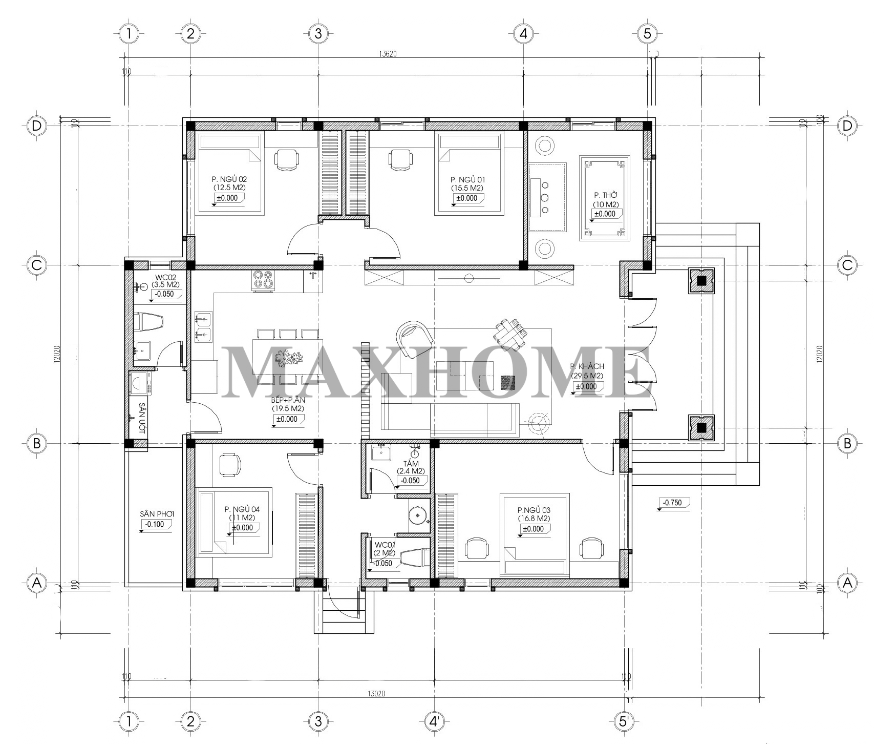Mẫu nhà mái Nhật hiện đại, sang trọng, công năng 4 phòng ngủ | MH47198