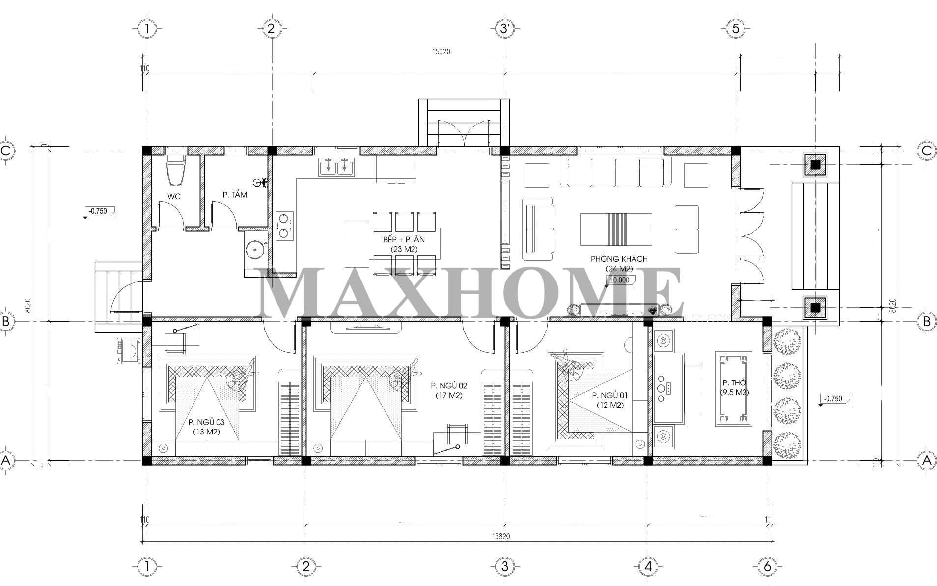 Mẫu thiết kế nhà vườn mái Nhật 3 phòng ngủ siêu đẹp | MH47121