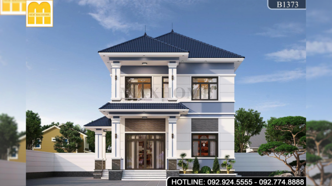 Thiết kế nhà 2 tầng mái Nhật hiện đại với công năng 4 phòng ngủ