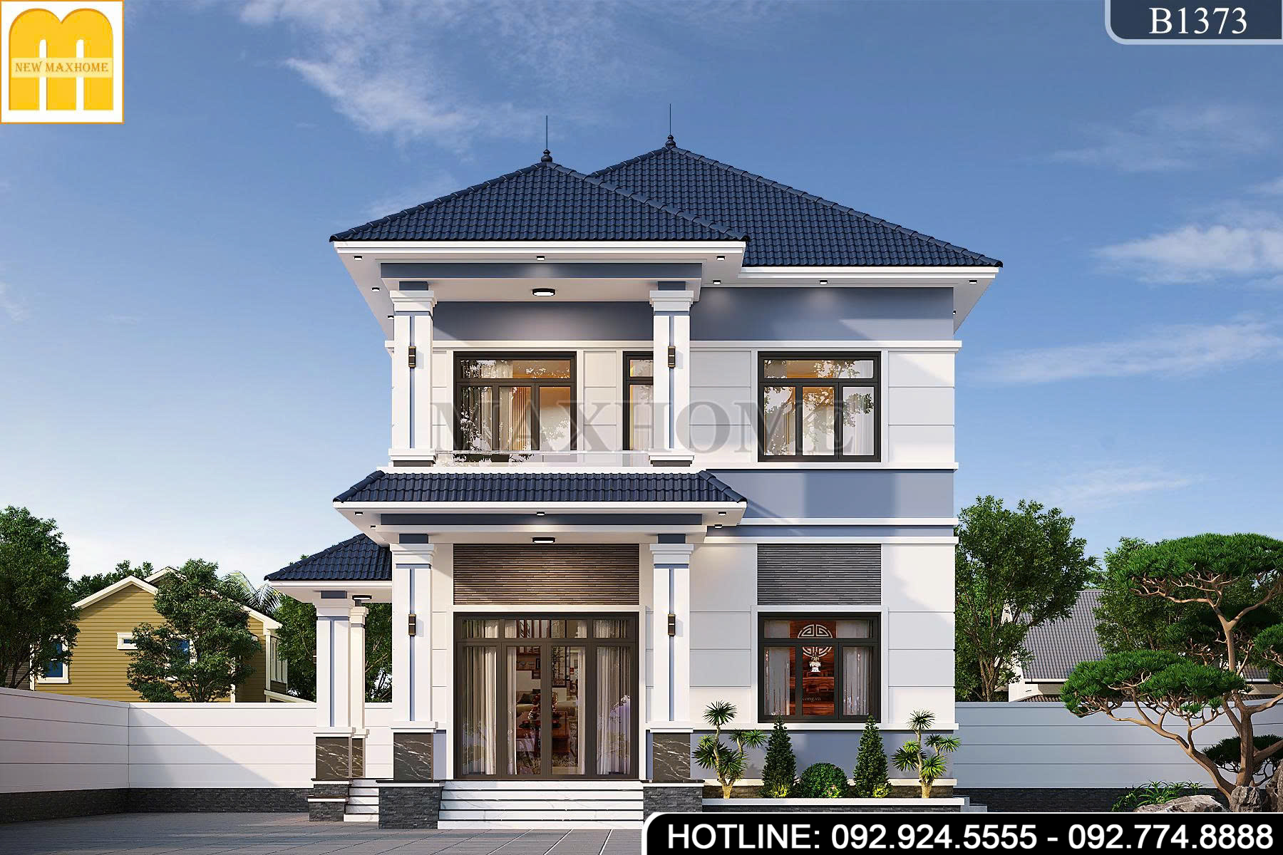 Thiết kế nhà 2 tầng mái Nhật hiện đại với công năng 4 phòng ngủ