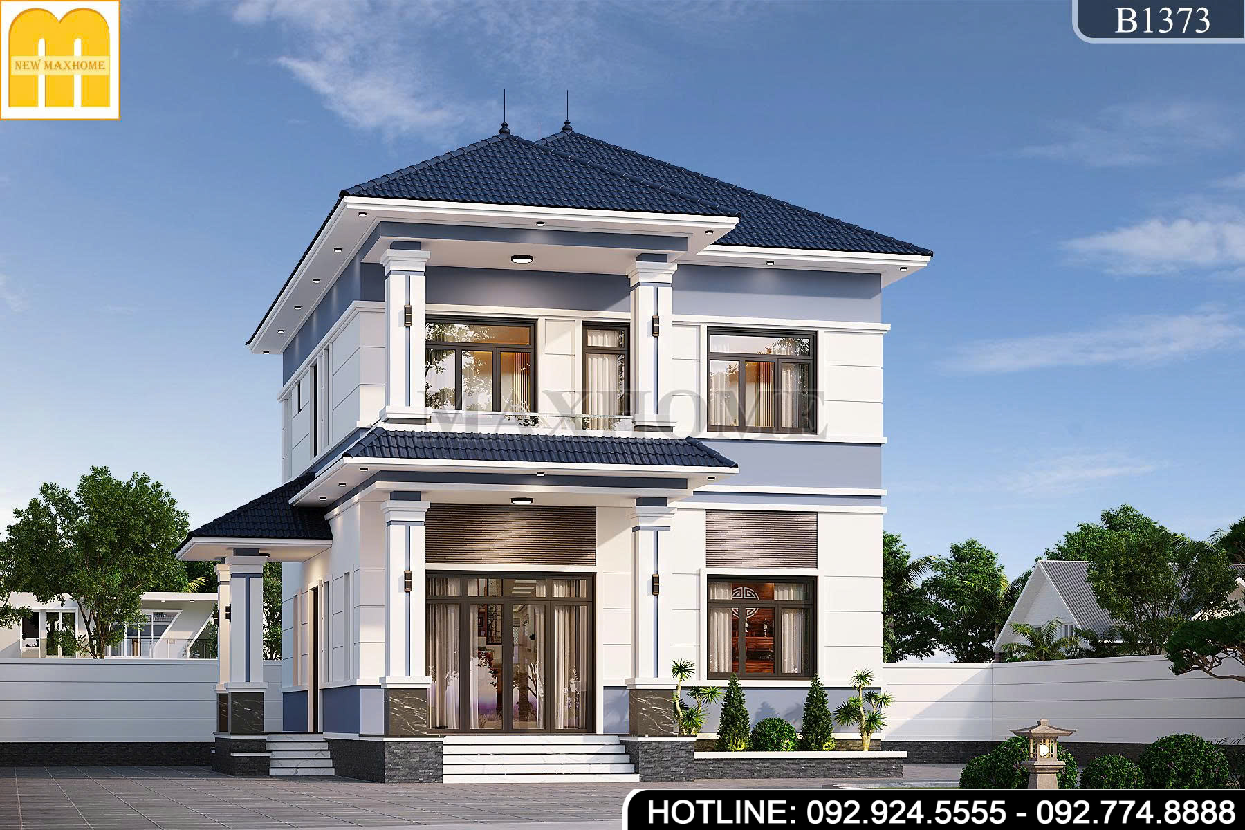 Thiết kế nhà 2 tầng mái Nhật hiện đại với công năng 4 phòng ngủ