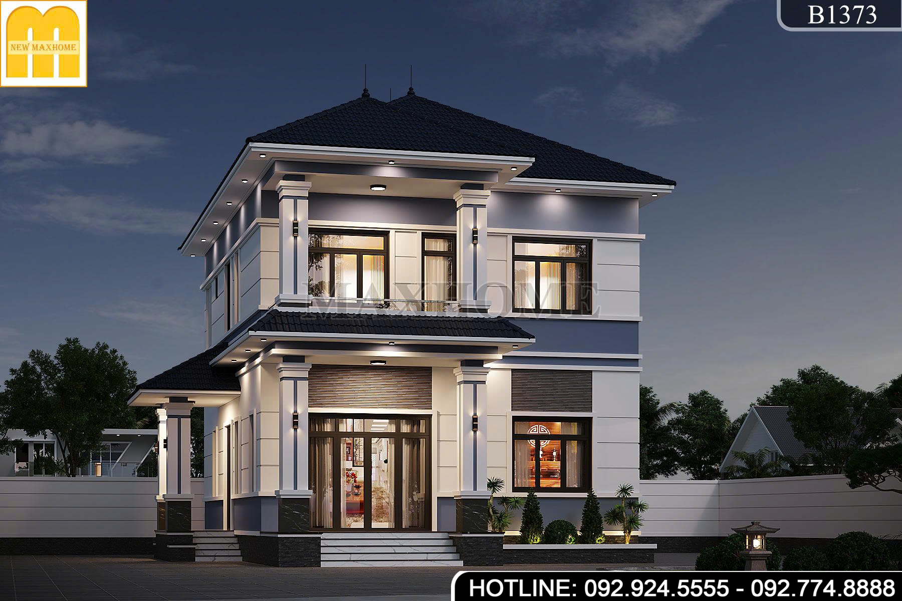 Thiết kế nhà 2 tầng mái Nhật hiện đại với công năng 4 phòng ngủ