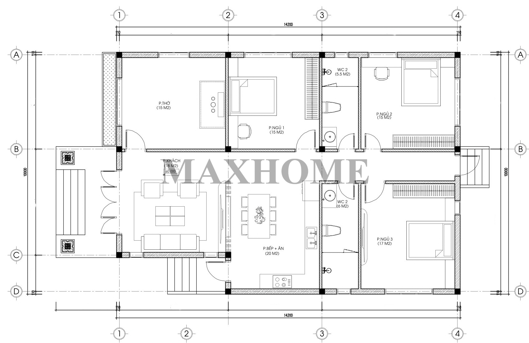 Thiết kế nhà vườn mái Nhật cấp 4 hiện đại, công năng tiện nghi | MH47065