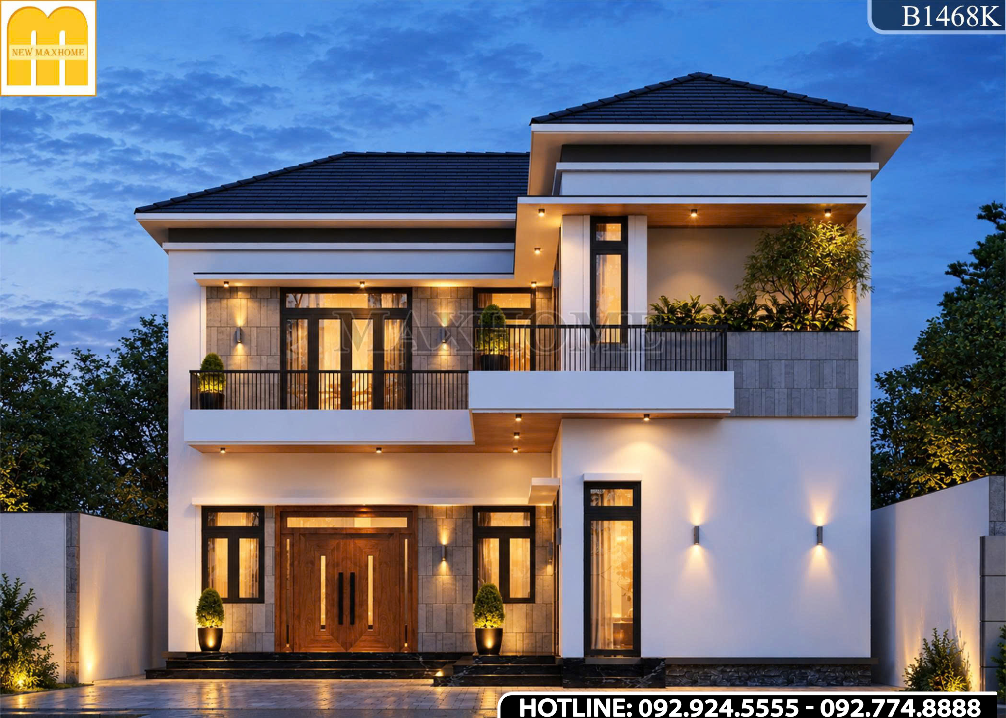 Nhà 2 tầng mái Nhật chữ L
