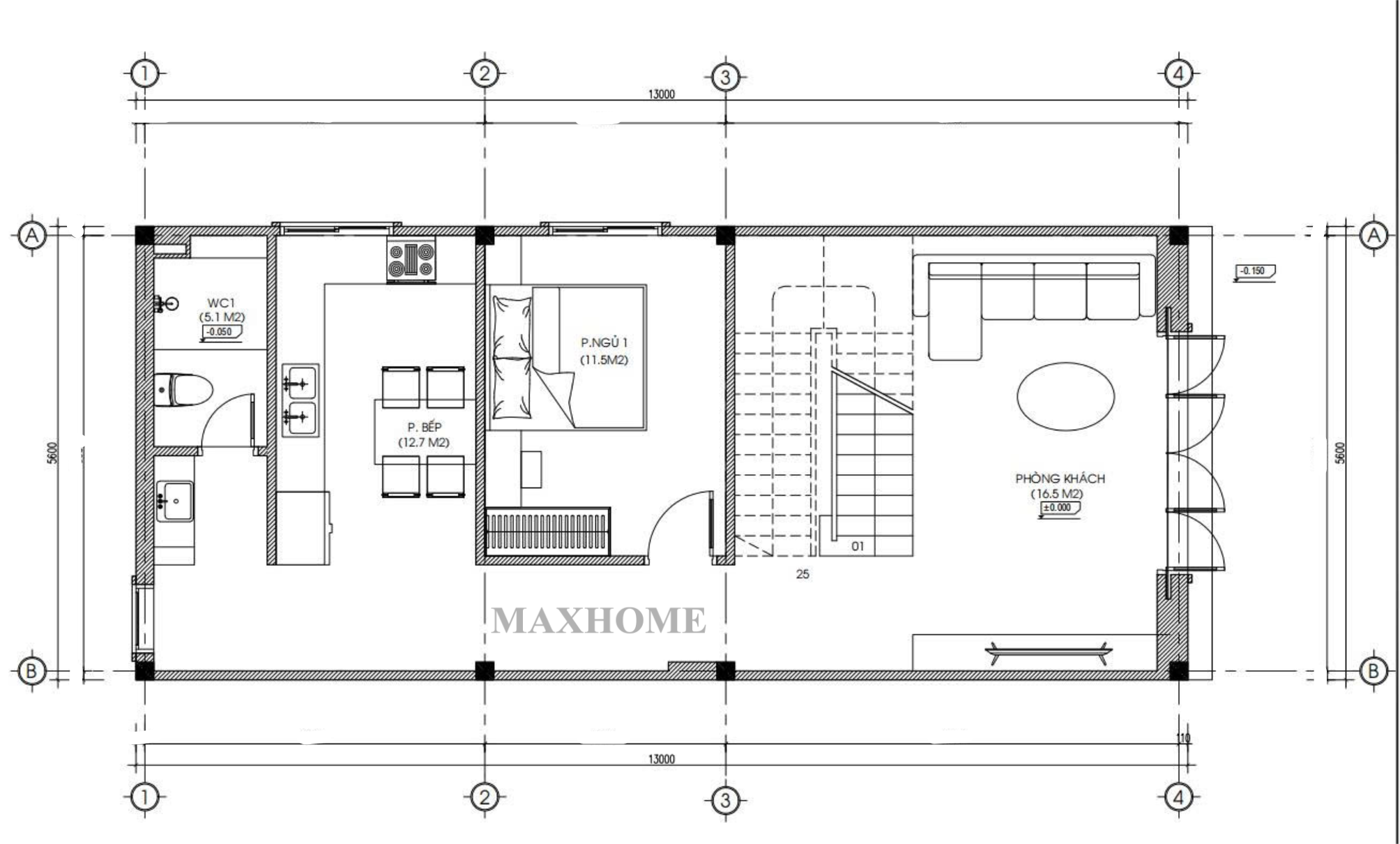 Mặt bằng bố trí công năng sử dụng tầng 1