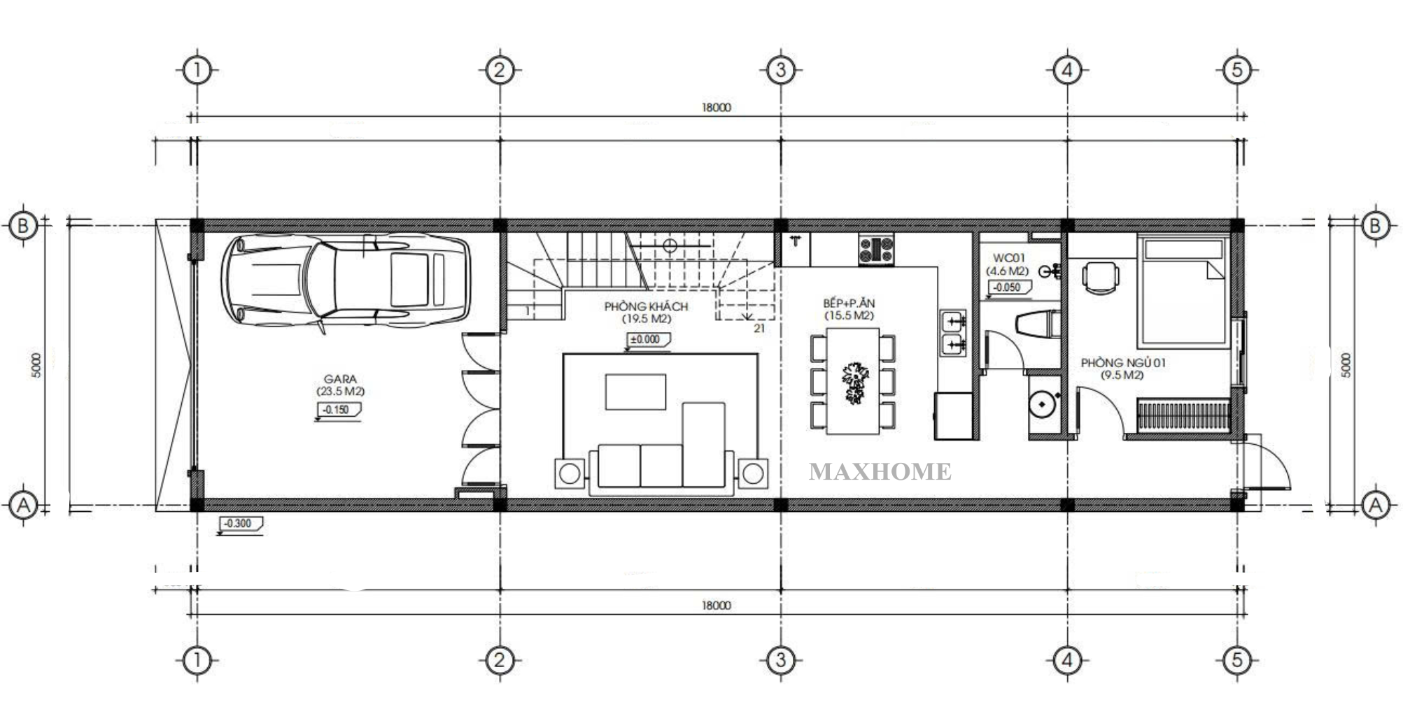 Mặt bằng bố trí công năng sử dụng tầng 1