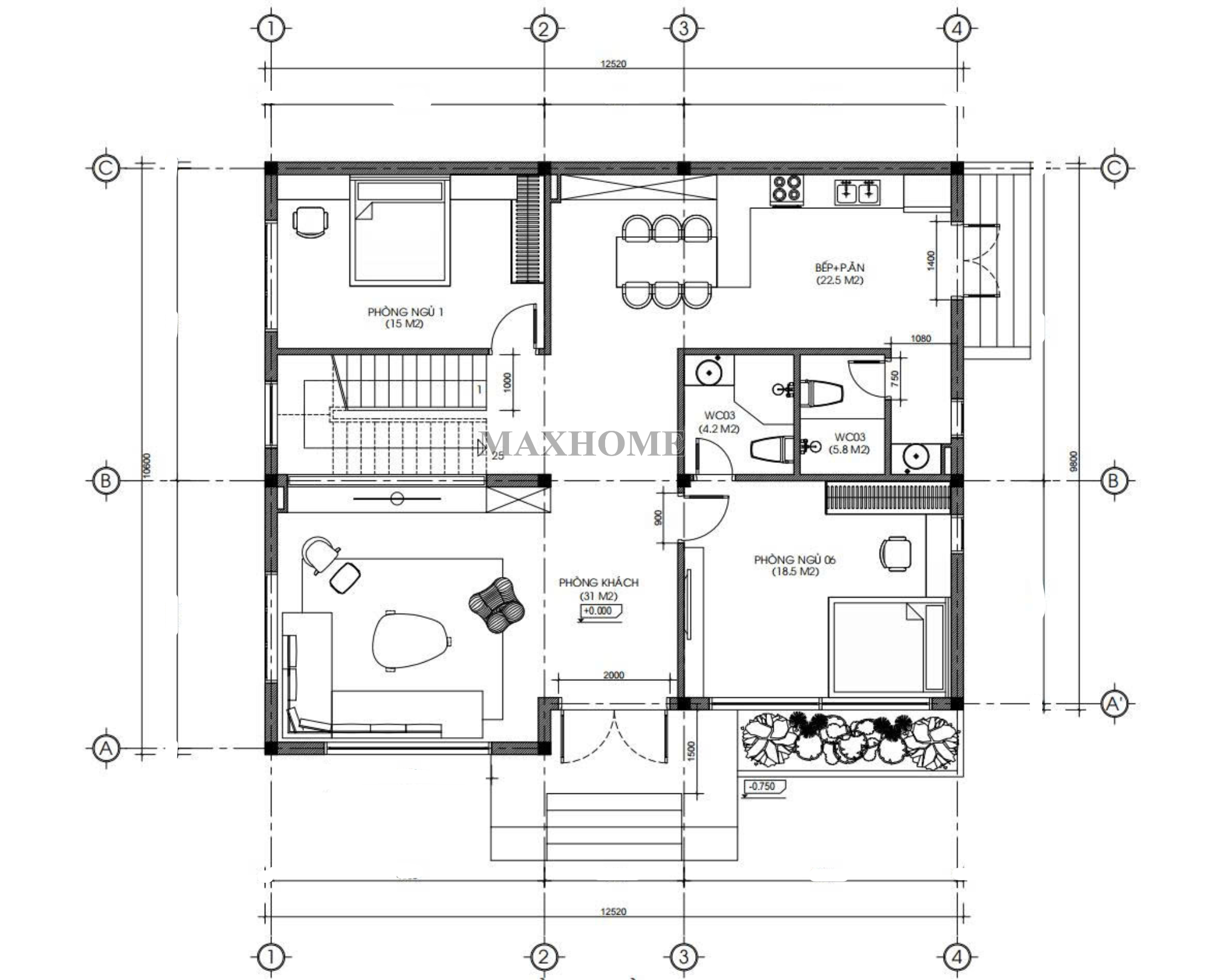 Mặt bằng bố trí công năng tầng 1