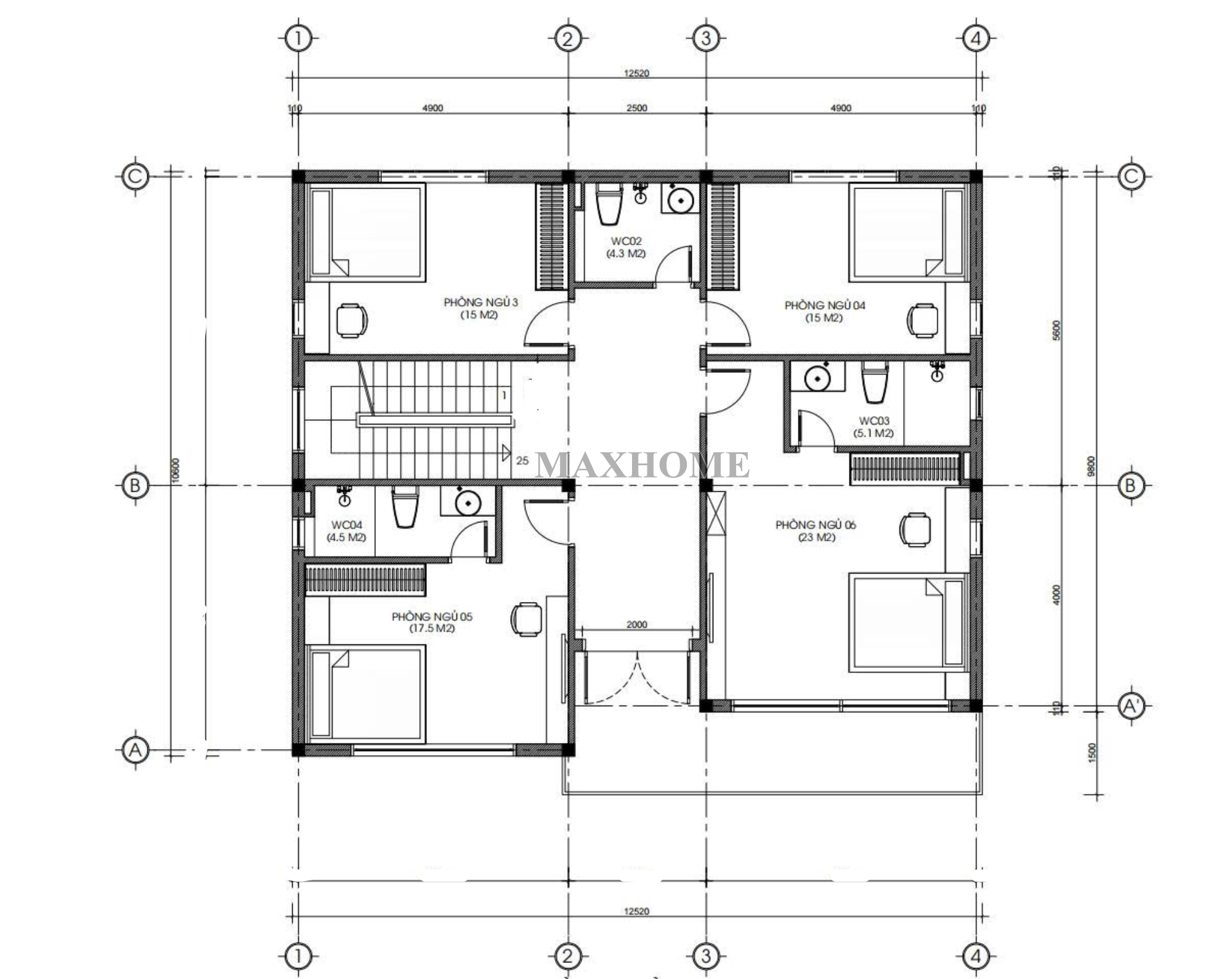 Mặt bằng bố trí công năng tầng 2
