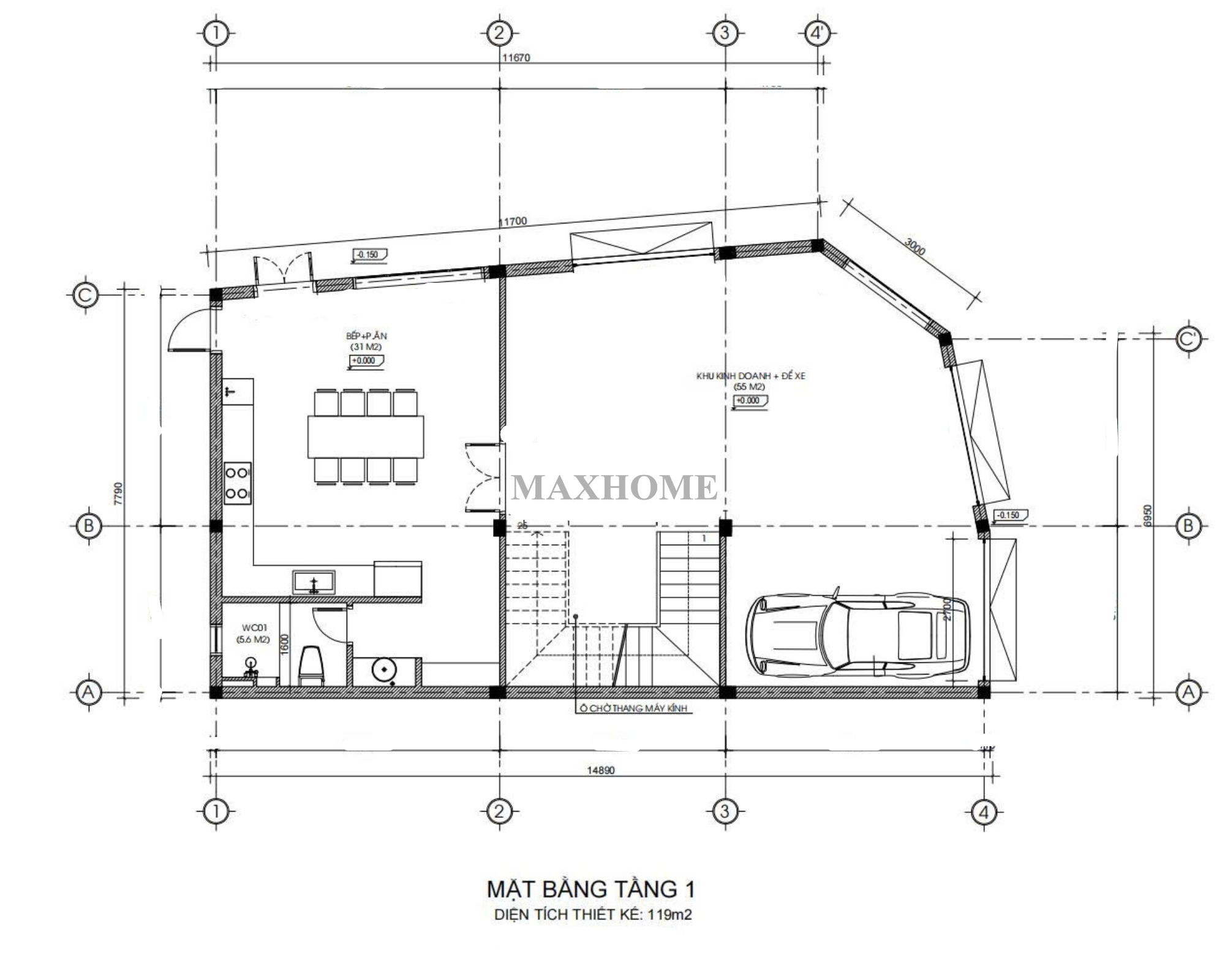 Mặt bằng bố trí công năng tầng 1