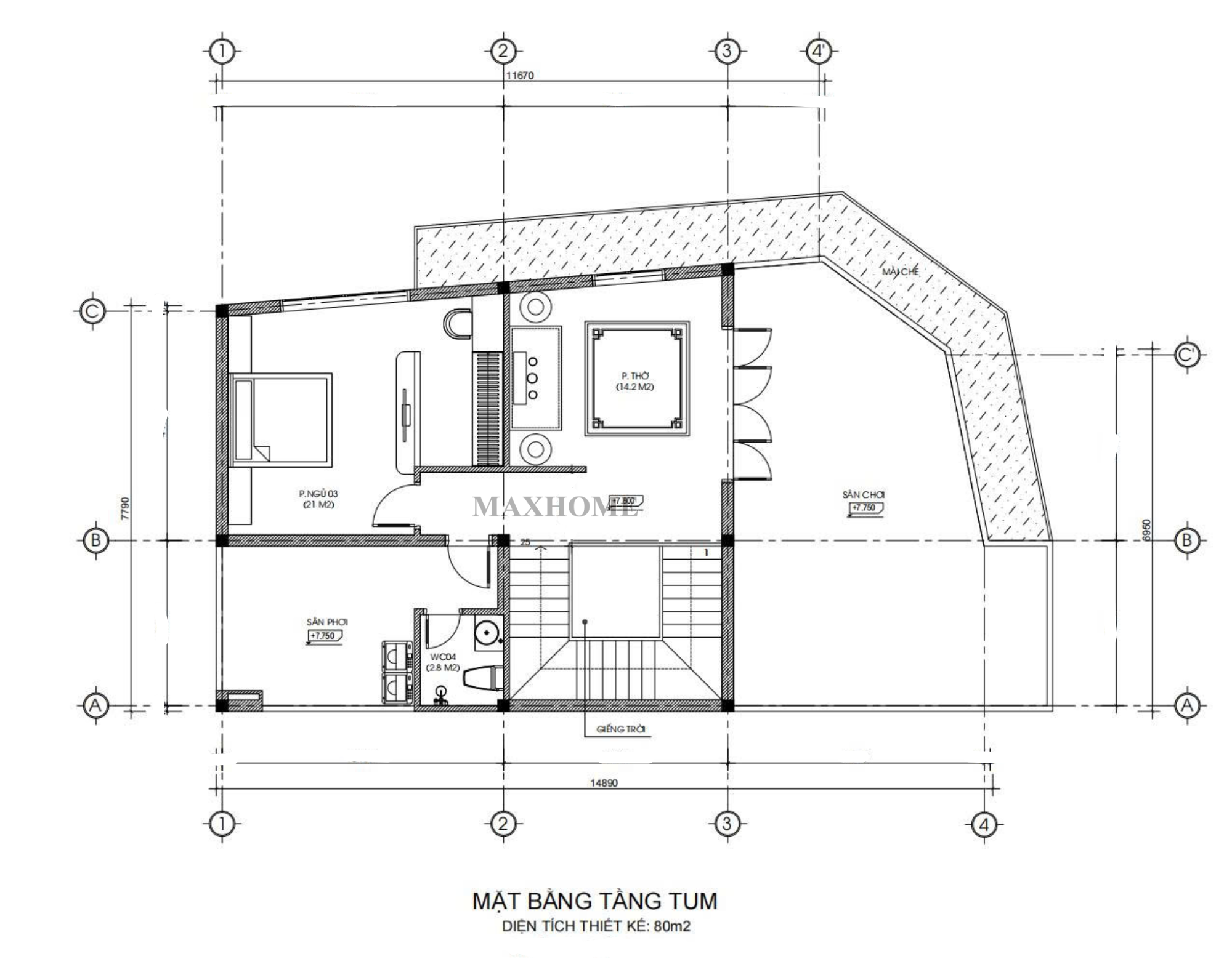 Mặt bằng bố trí công năng tầng 3