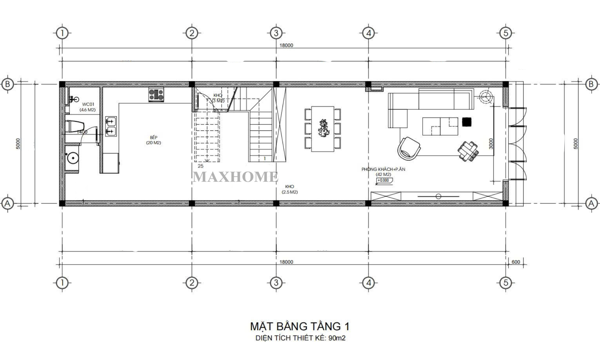 Mặt bằng bố trí công năng tầng 1