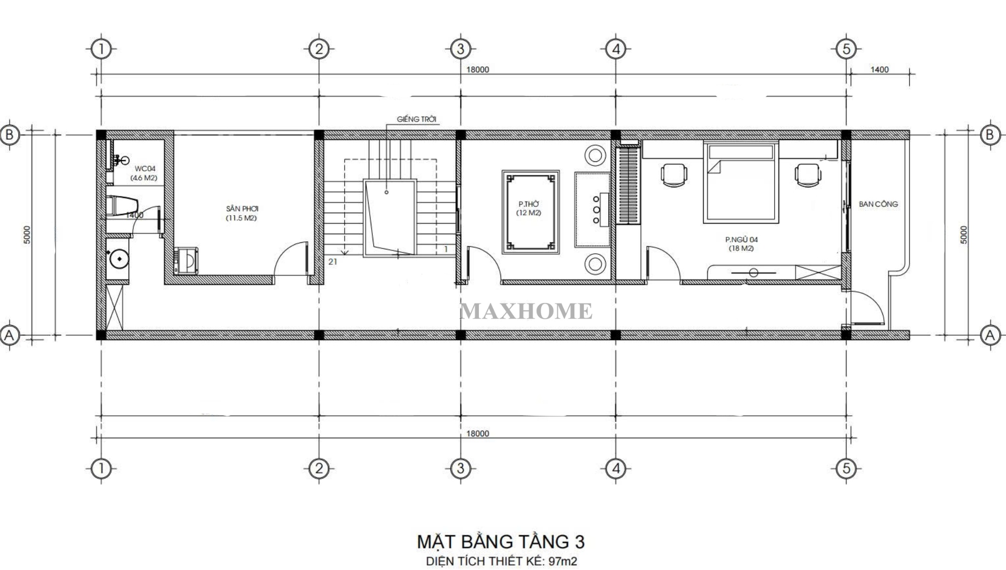 Mặt bằng bố trí công năng tầng 3