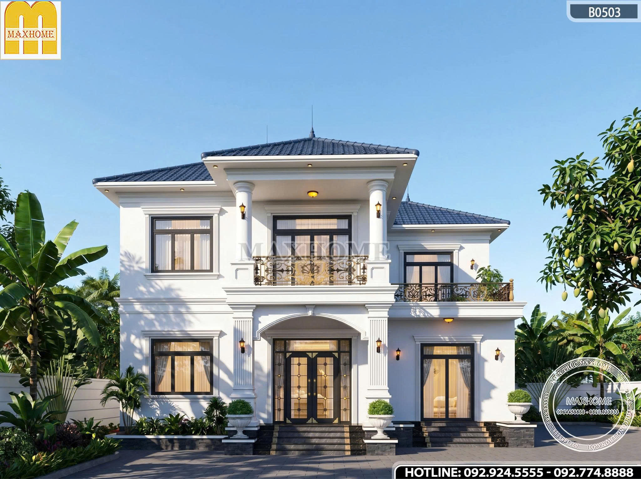 Nhà 2 Tầng Tân Cổ Điển Mặt Tiền 12m