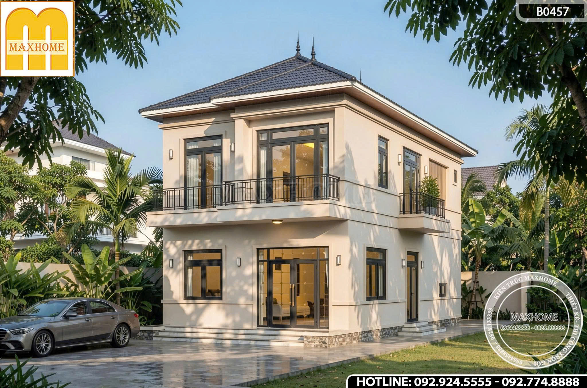 Mẫu nhà 2 tầng mái Nhật ngang 7m đơn giản MH46965