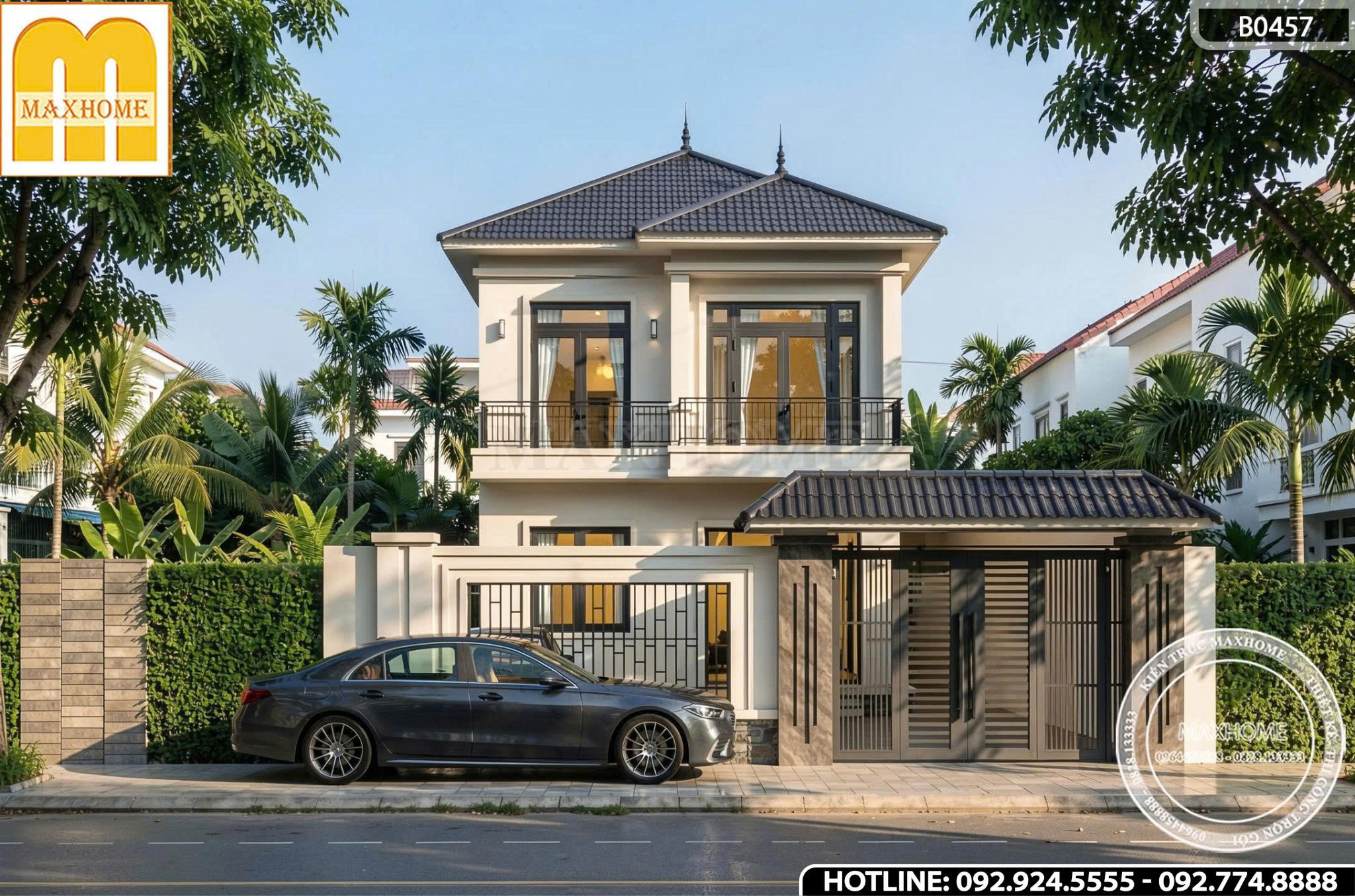 Mẫu nhà 2 tầng mái Nhật ngang 7m đơn giản MH46965