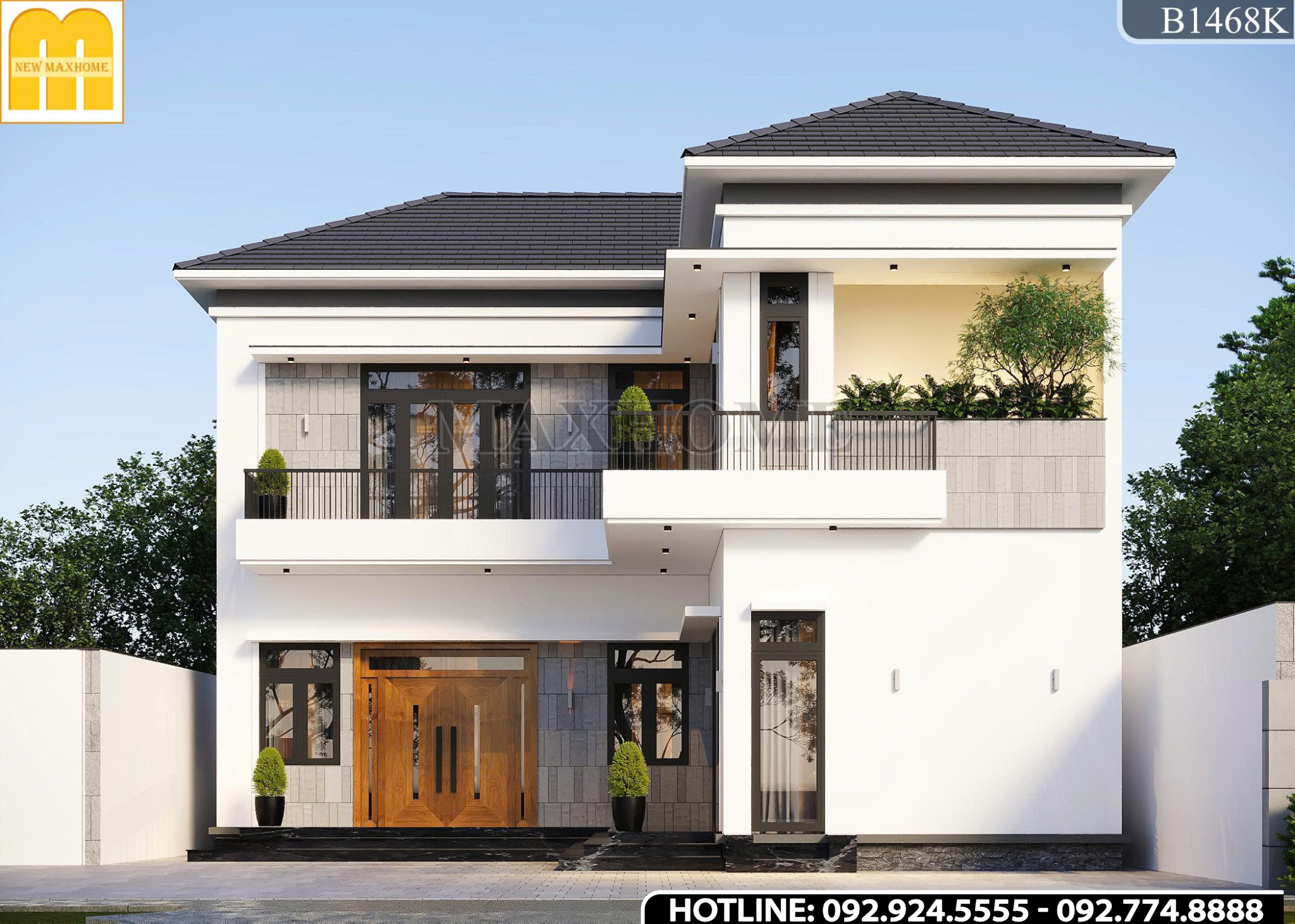 Nhà 2 tầng mái Nhật chữ L