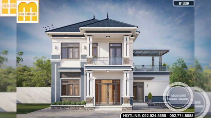 Mẫu nhà 2 tầng mái Nhật hiện đại, phòng ăn riêng biệt | MH47183