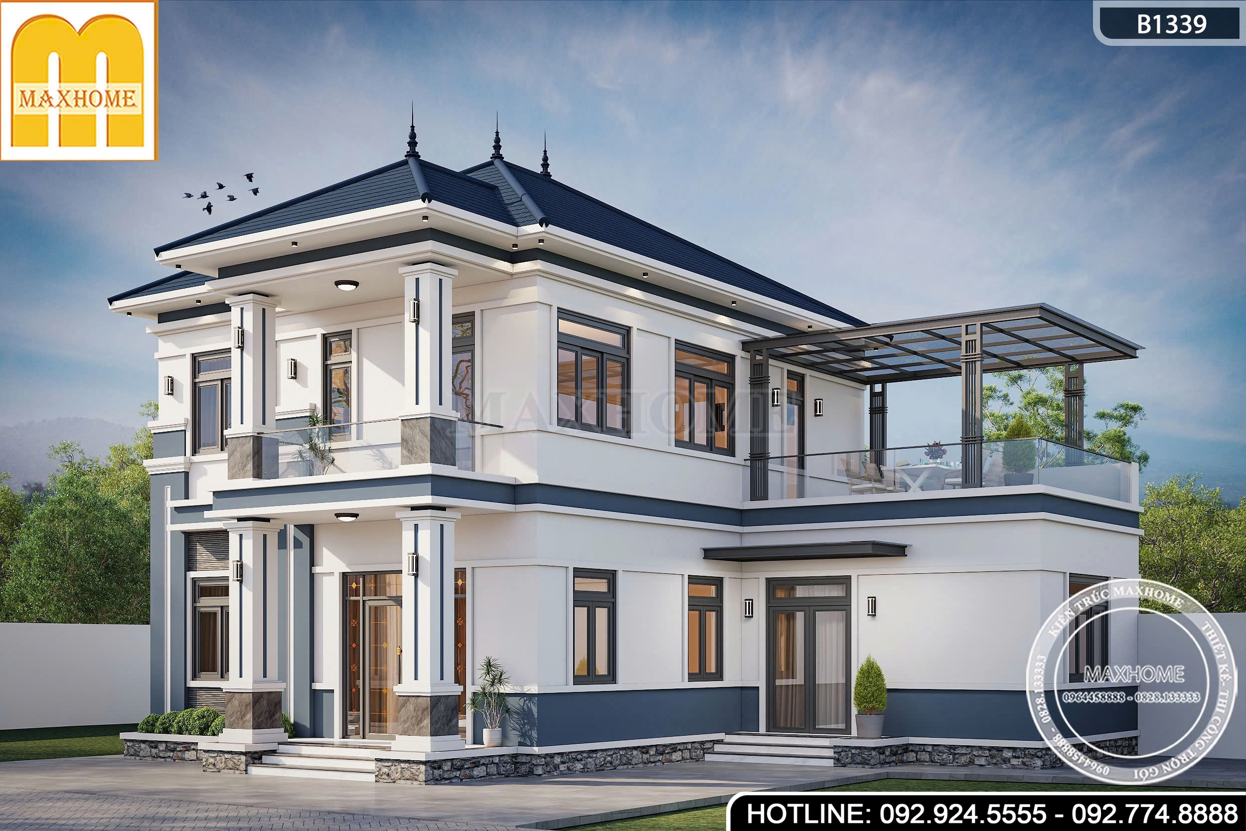 Mẫu nhà 2 tầng mái Nhật hiện đại, phòng ăn riêng biệt | MH47183
