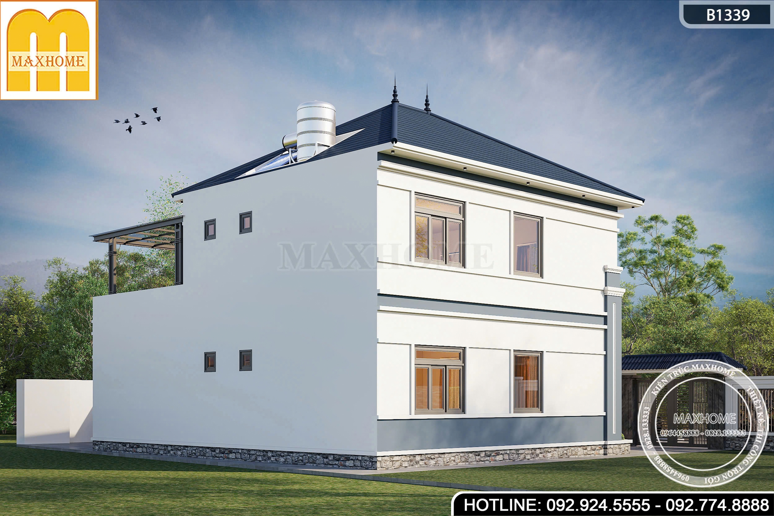 Mẫu nhà 2 tầng mái Nhật hiện đại, phòng ăn riêng biệt | MH47183
