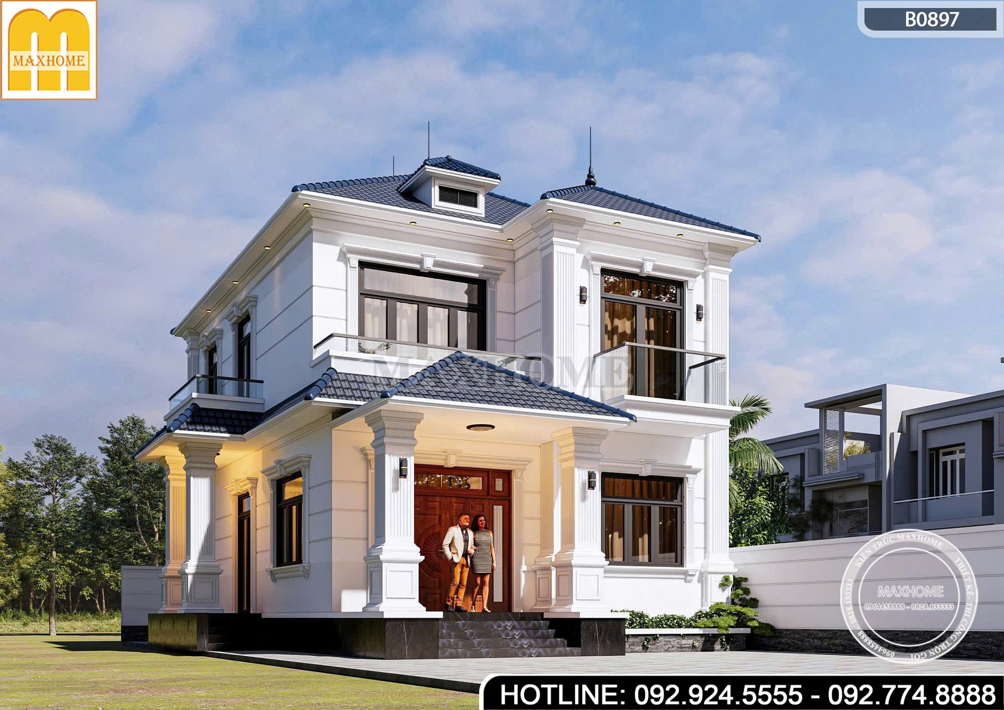 Mê mẩn ngoại thất tuyệt đẹp của mẫu nhà vườn 2 tầng mái Nhật | MH47130