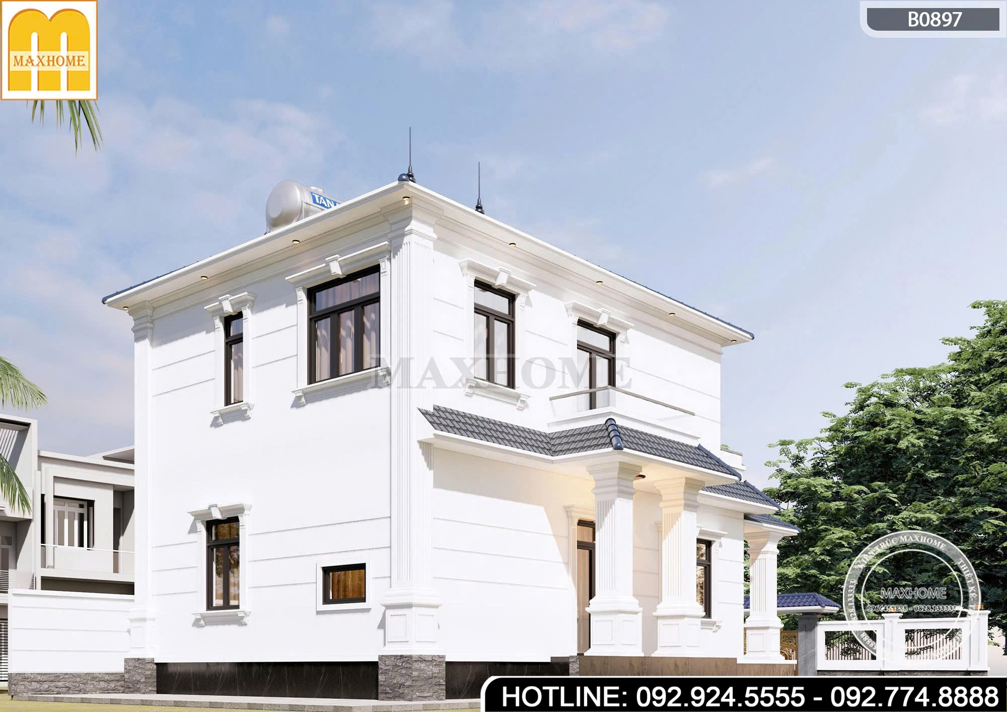 Mê mẩn ngoại thất tuyệt đẹp của mẫu nhà vườn 2 tầng mái Nhật | MH47130