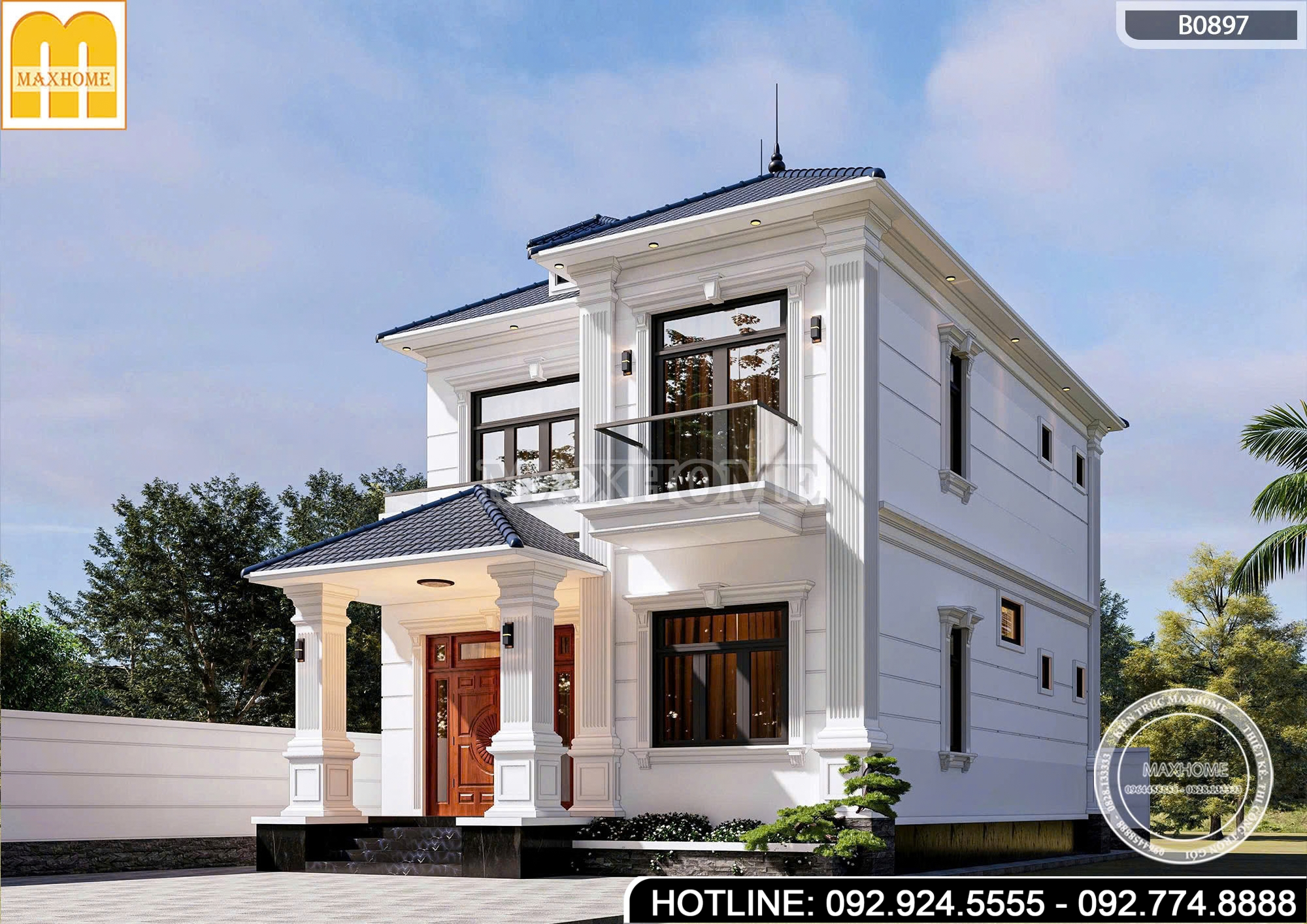 Mê mẩn ngoại thất tuyệt đẹp của mẫu nhà vườn 2 tầng mái Nhật | MH47130
