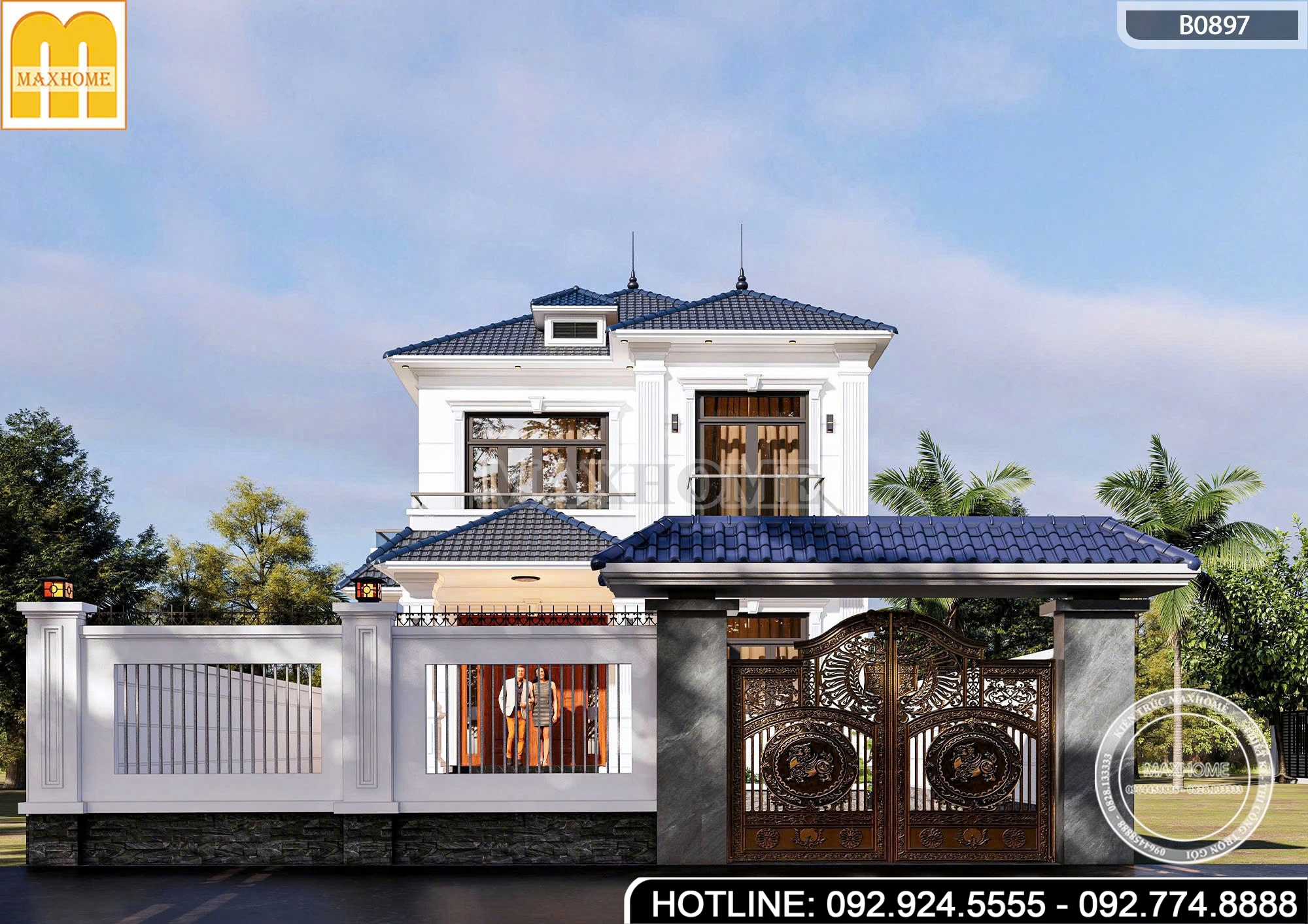 Mê mẩn ngoại thất tuyệt đẹp của mẫu nhà vườn 2 tầng mái Nhật | MH47130