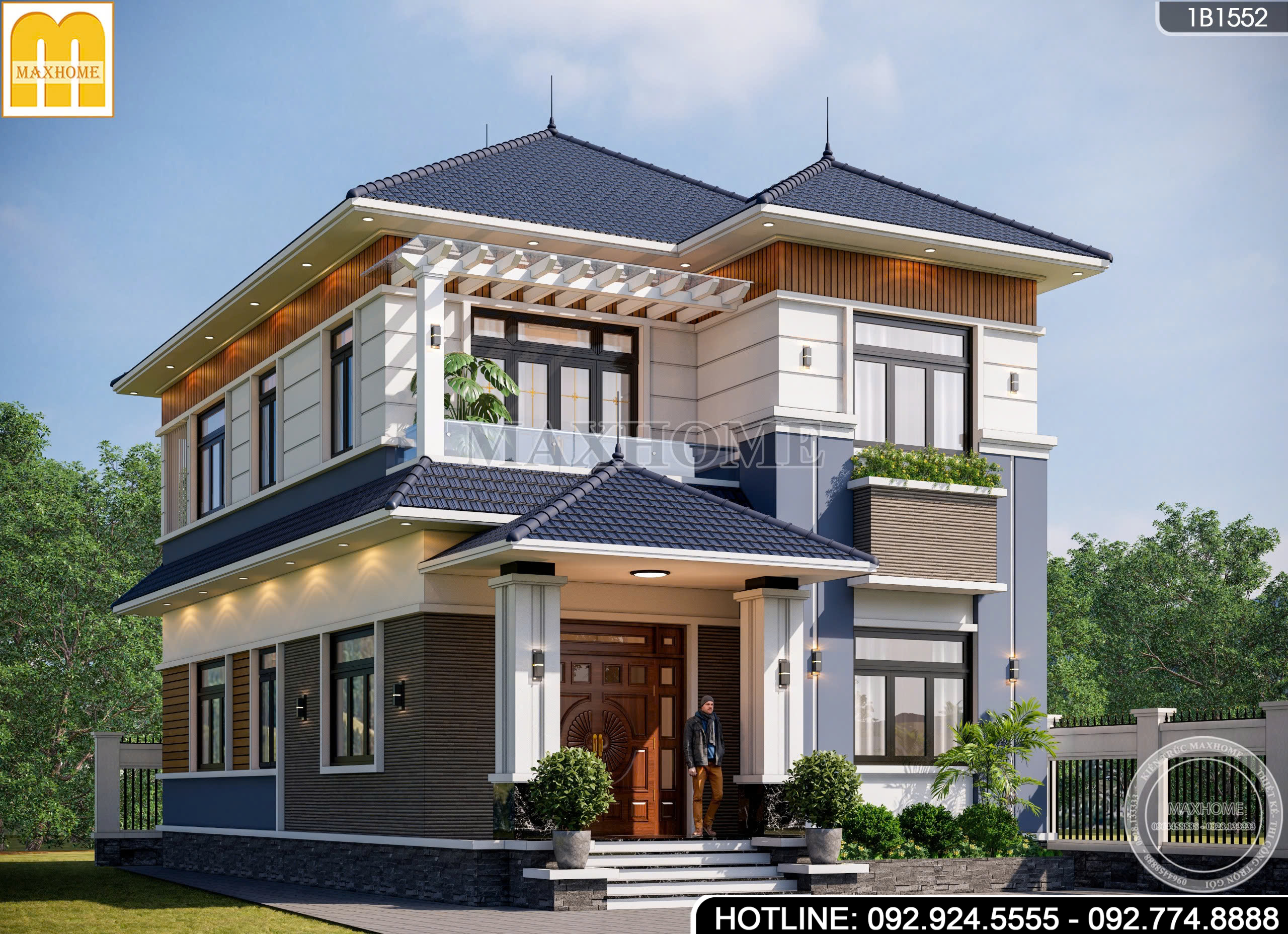 Thiết kế mẫu nhà 2 tầng mái Nhật hiện đại, sang trọng, khó rời mắt | MH04076